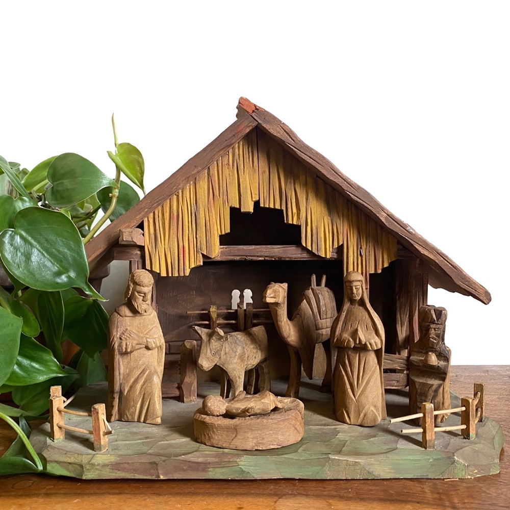 Christmas Decor - Carved Wood Nativity Set